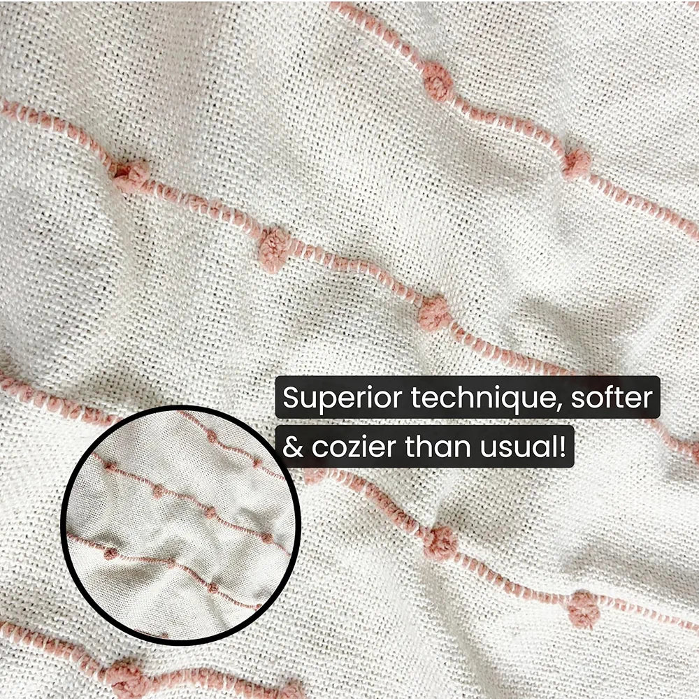 SAJAVAT HOME Hand-Knitted Pure Cotton 3 Seater Sofa Throw | 80x52 Inches/204x132 Cm | Beige & Summer Pink Throw for Sofa, Bed, Chair & Travel - Ideal for All Season | Pack of 1