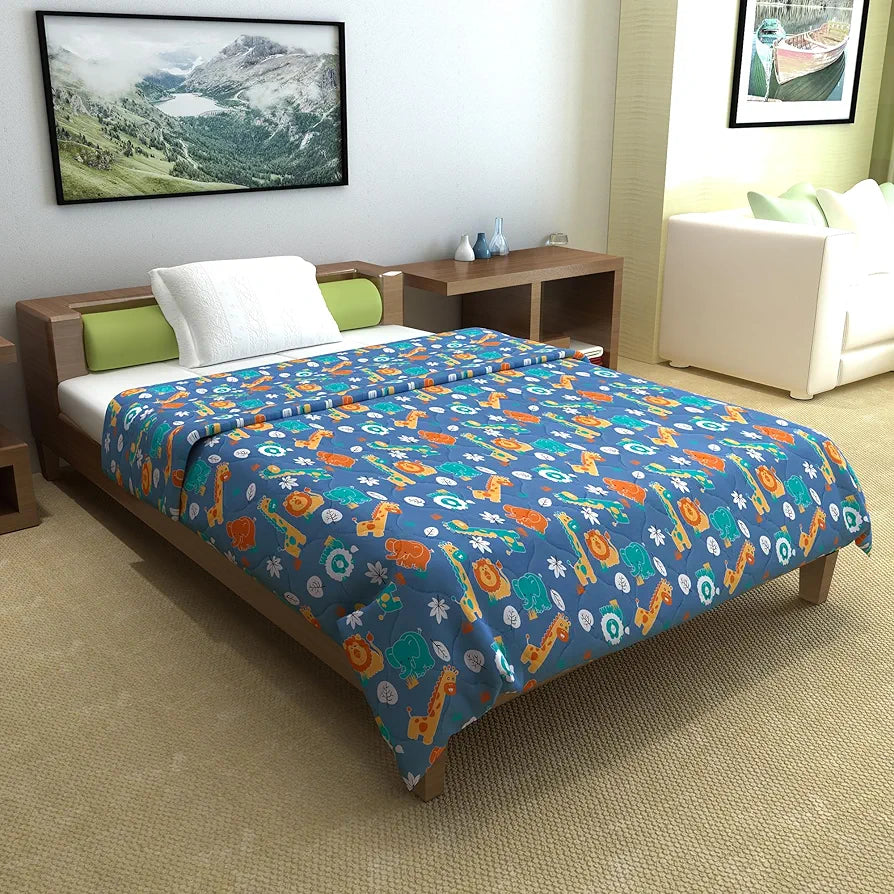 Divine Casa 120 GSM Cotton Single Bed Comforter | Soft & Lightweight Reversible All-Season Blanket | Cozy & Breathable Bedding for Adults | 230x 145 cm, Iris Deep