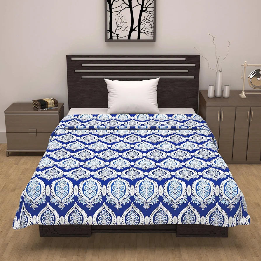 Divine Casa Floret 100% Cotton Single Dohar | 120 GSM | Soft & Lightweight Throw Blanket | Cozy & Breathable Bedding | All-Season Comfort | 210 x 140 CM, Dazzling Blue