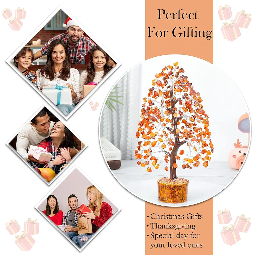 HindCraft Carnelian Chakra Crystal Tree Good Luck Showpiece for Home Decor Items Crystals Gemstones Bonsai Money Tree for Good Luck, Decoration Gift Item, Silver Wire, 10-12 inch