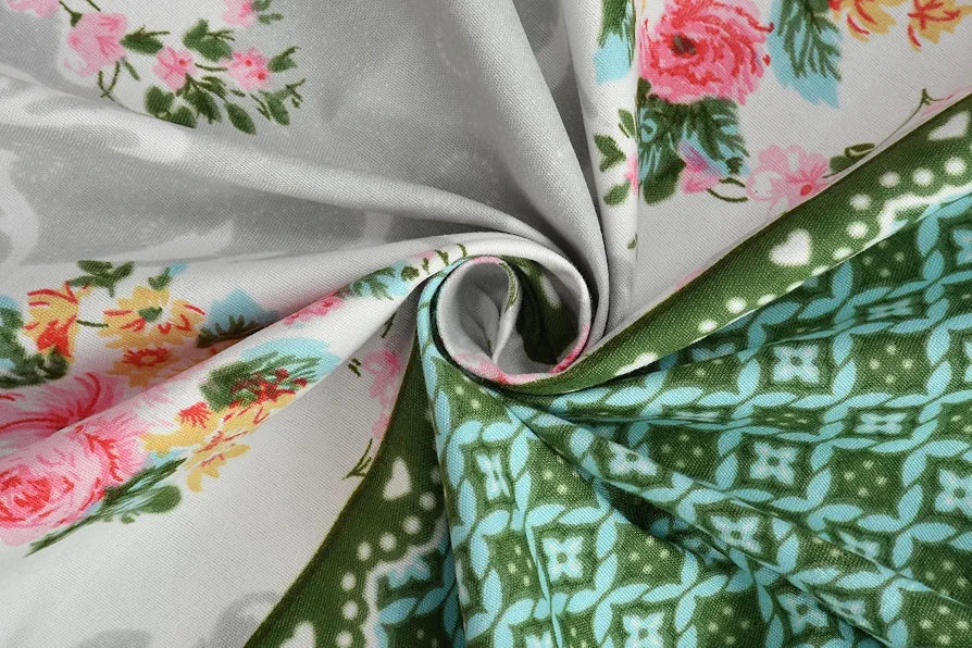 Homefab India 180 TC Microfiber Double BedSheet with 2 Pillow Covers -  -Green, Grey, Floral