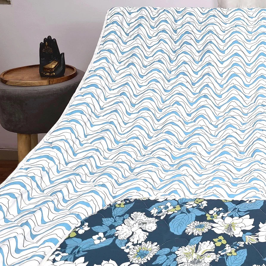 Divine Casa Microfibre All Weather Lightweight 120 GSM Printed Reversible Single Bed Size Quilt Comforter Blanket - | TC - 120