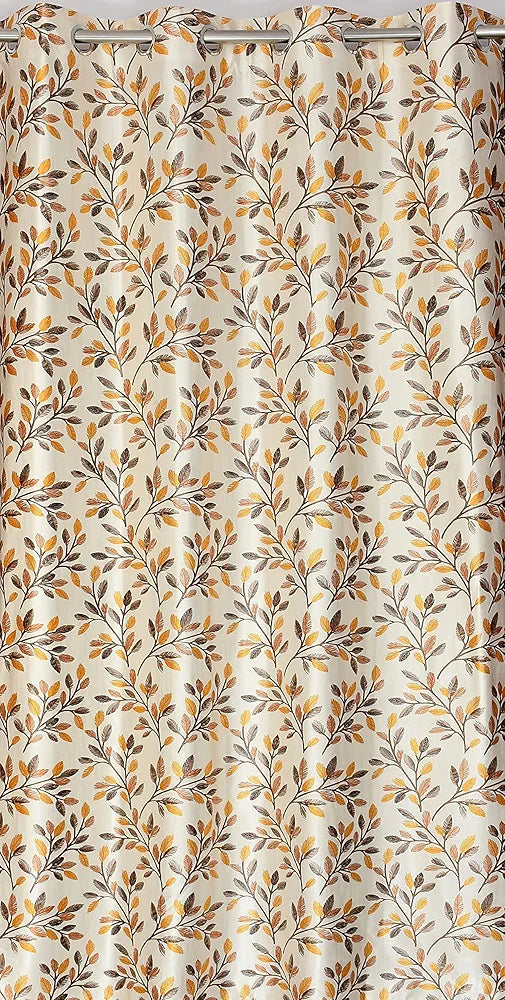 Homefab India 1 Piece Polyester Eyelet Window Curtain - 5 feet, Floral Brown, Room Darkening Curtains