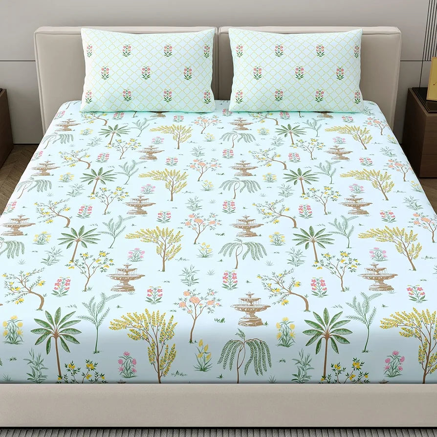 Dreamscape 100% Cotton Value King Printed Bedsheet with 2 Pillow Covers - 