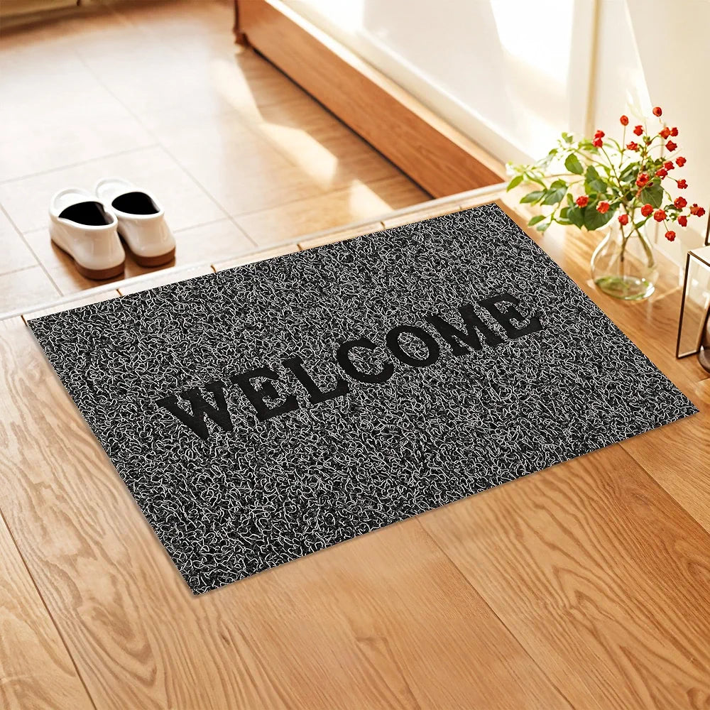 Kuber Industries  Anti-Slip Welcome Print Grass Door Mats for Home| Durable Main Entrance Footmats for Bathroom, Living Room & Office | Grass Cut - Grey