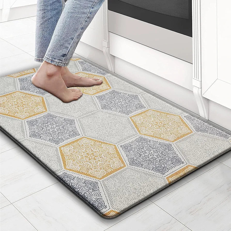 Luxe Home Columbo Anti-Fatigue Kitchen Mat - 45x75 cm Non-Slip Cushioned Comfort Mat - Hexagonal Tile Pattern Standing Desk Mat - Waterproof and Easy to Clean for Home and Office
