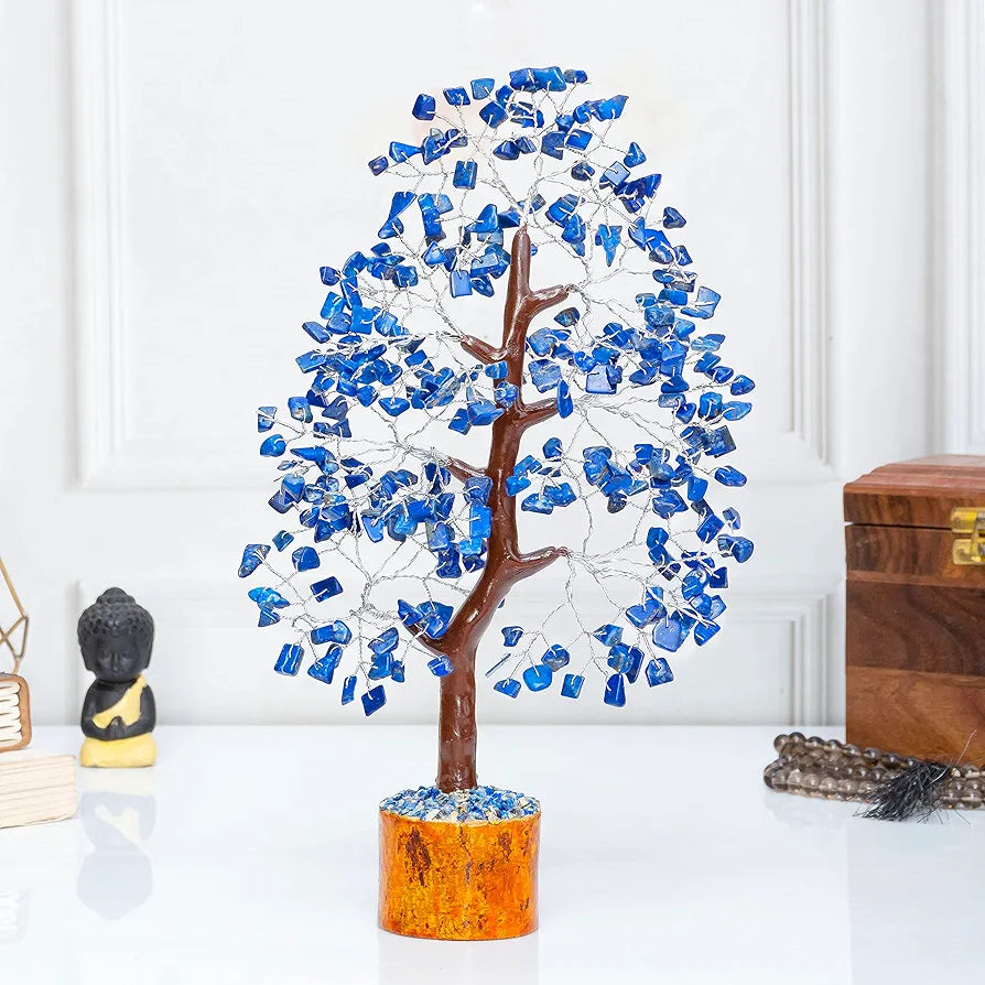 Hindcraft Lapis Lazuli Crystal Tree Home Decor Showpieces for Good Luck Money Crystal Tree Gift Items Office Bedroom Decor Wedding Gift, Silver Wire, 10-12 inch