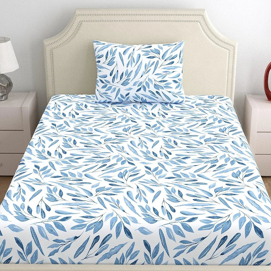 Dreamscape 100% Cotton Single Bedsheet with 1 Pillow Cover - 