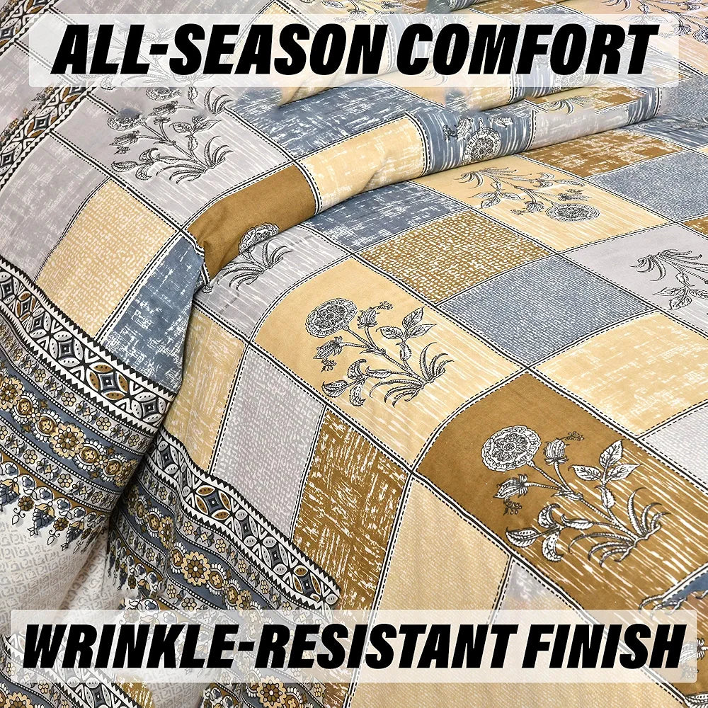 Kuber Industries Double Bedsheet with 2 Pillow Covers | 160 TC Premium Cotton Bedsheet for Double Bed | Bedsheet for Living Room-Home & Hotels | Candy Flower | 100x108 Inch | Gray & Yellow