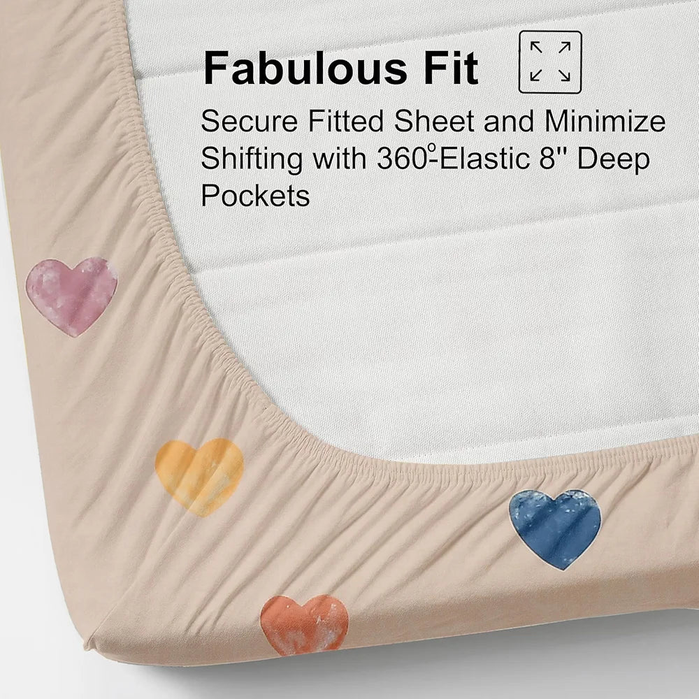 FRESH FROM LOOM Floral Print 240 TC King Size Fitted Bedsheet Set - Microfiber, Anti Fade, Includes 2 Pillow Covers  | Heart-Brown)