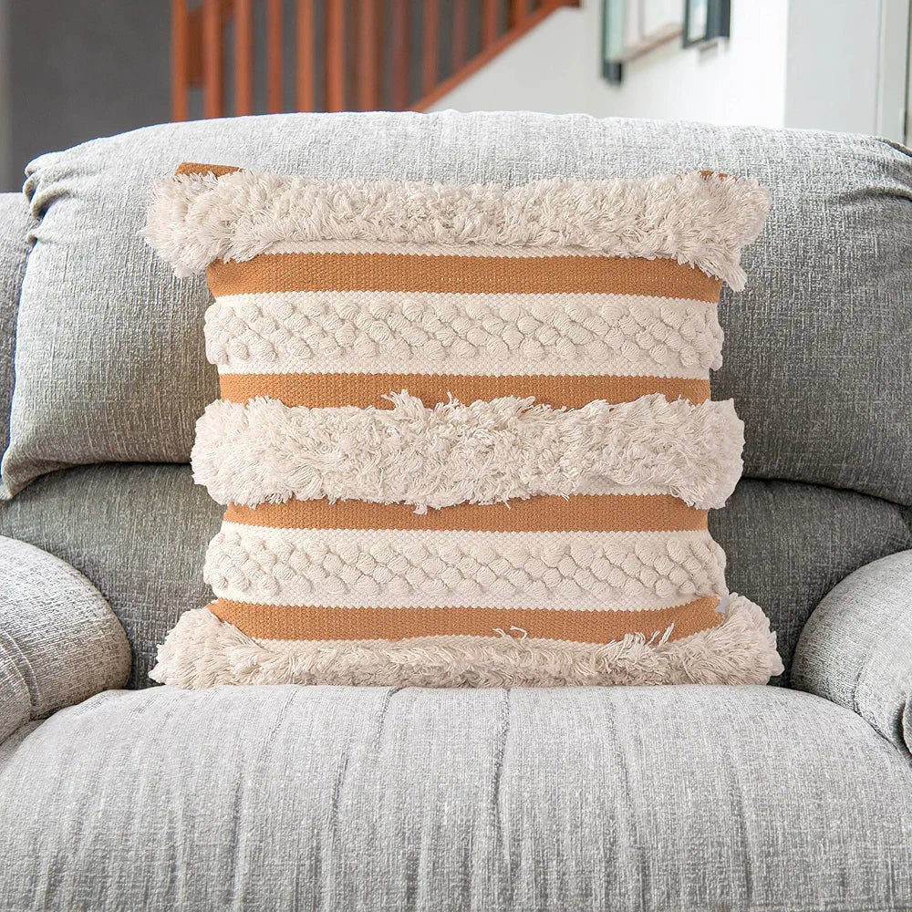 SASHAA WORLD Boho Chic Chunky Cotton Handwoven Cushion Cover | Textured Elegance for Your Home | Cushion Cover for Living Room/Bed/Sofa/Chair | 45X45 Cm