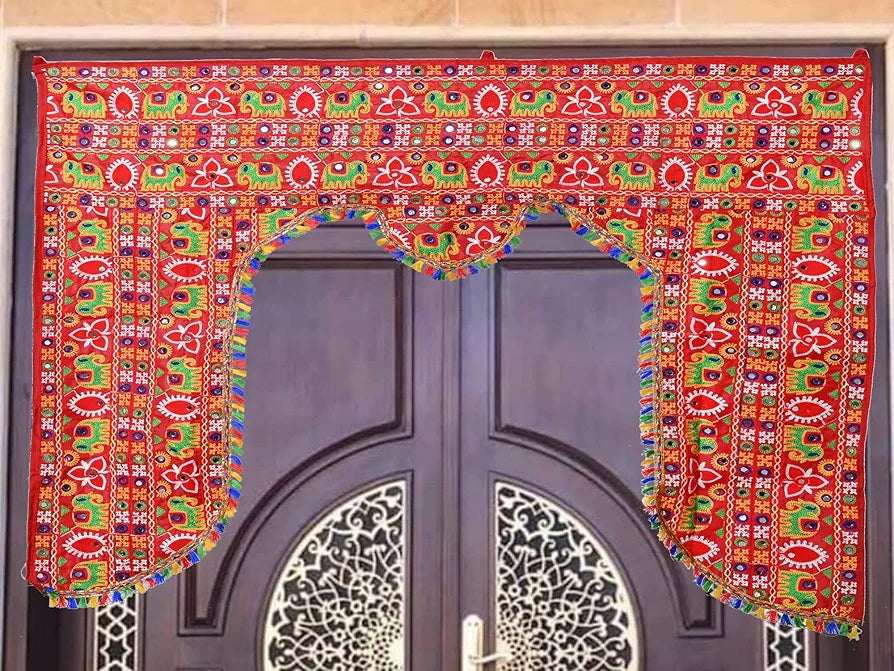 Traditional Embroidery Toran for Deepawali Pooja Mandir Diwali Decoration Bandhanwar Bandarwal Toranam for Main Door/Wall Hanging Home Decor Toran Multicolor 