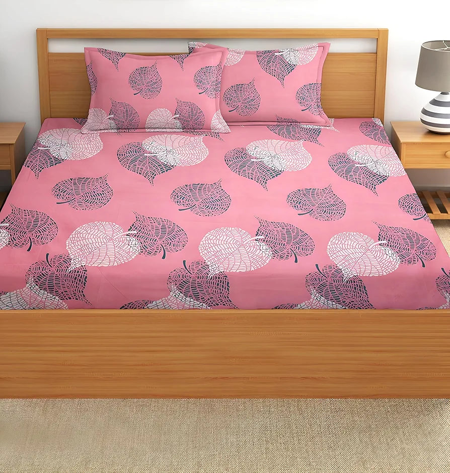 Polycotton 220 TC Floral Printed King Size Double Bedsheet with 2 Pillow Covers, (90 x 90 Inches, Oxford