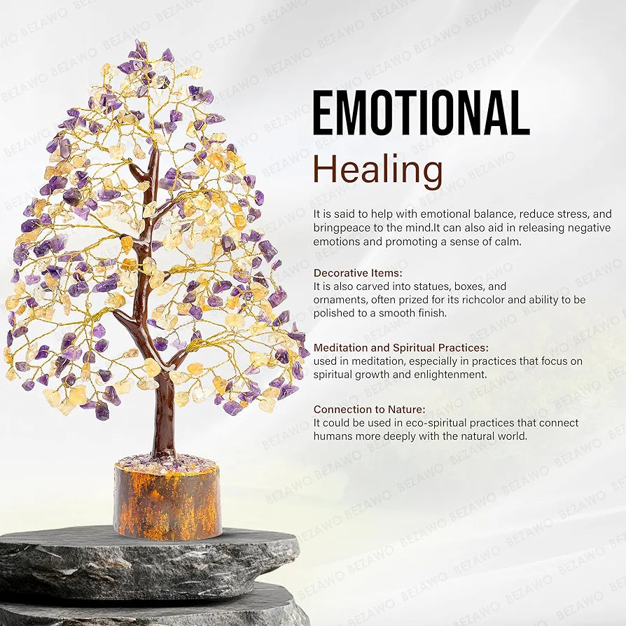 BEZAVO Amethyst & Citrine Crystal Tree | Feng Shui Tree of Life for Healing & Prosperity | Positive Energy Crystal Tree for Home & Office | Ideal Anniversary & Birthday Gift 