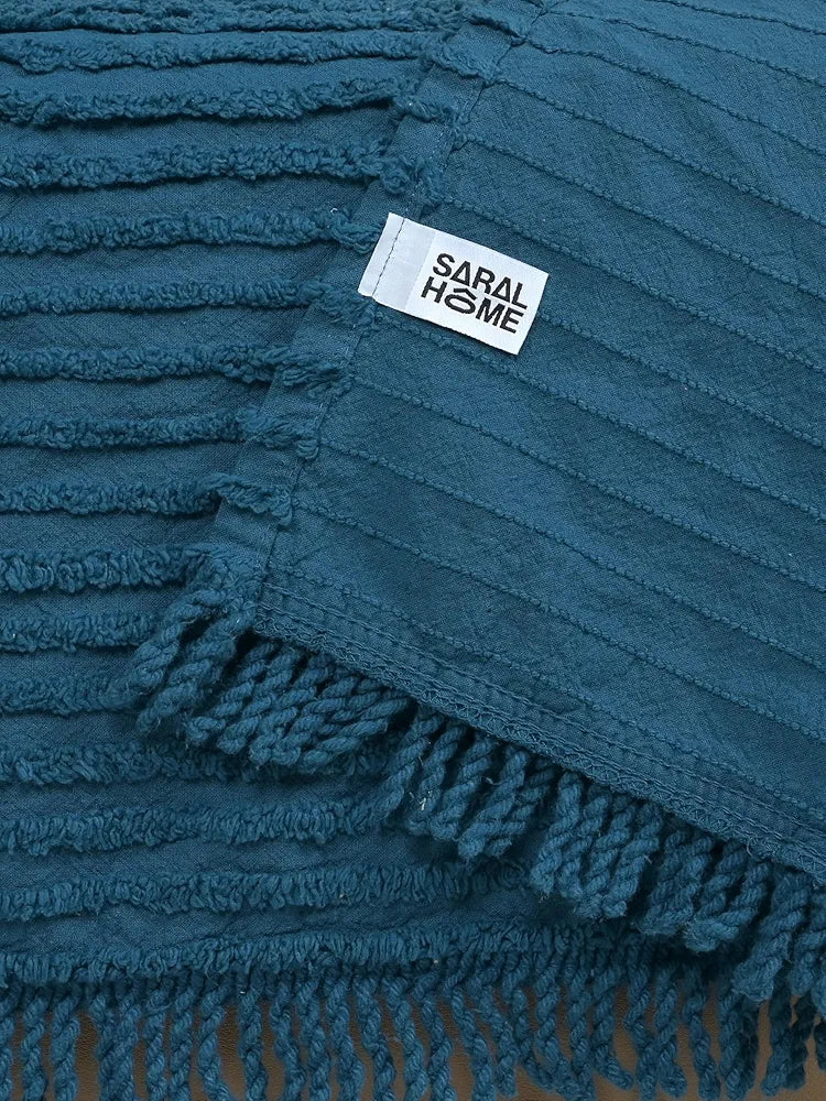 Saral Home BARKHA Stripe Cotton 2 Seater Sofa Throw, Blue.140x160 cm