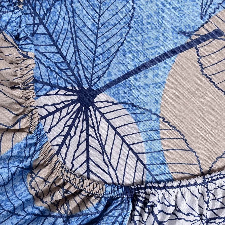 Divine Casa 144 TC Cotton Fitted Bedsheet for Double Bed with 2 Pillow Covers | Classy Leaf Print – Lichen Blue | Soft & Cozy | Elastic Fit for Queen Size Bed 60