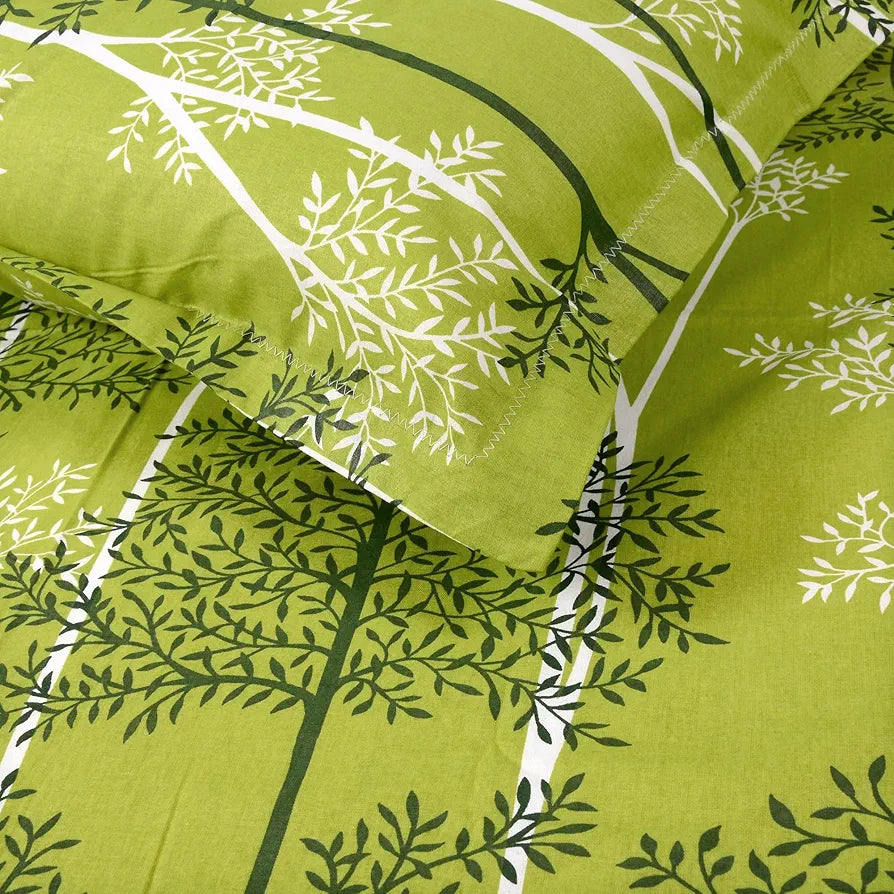 Divine Casa 144 TC 100% Cotton King Bedsheet with 2 Pillow Covers | Skin-Friendly Fabric for Everyday Comfort | 270 X 222 CM | Floral Pattern | Tree Green