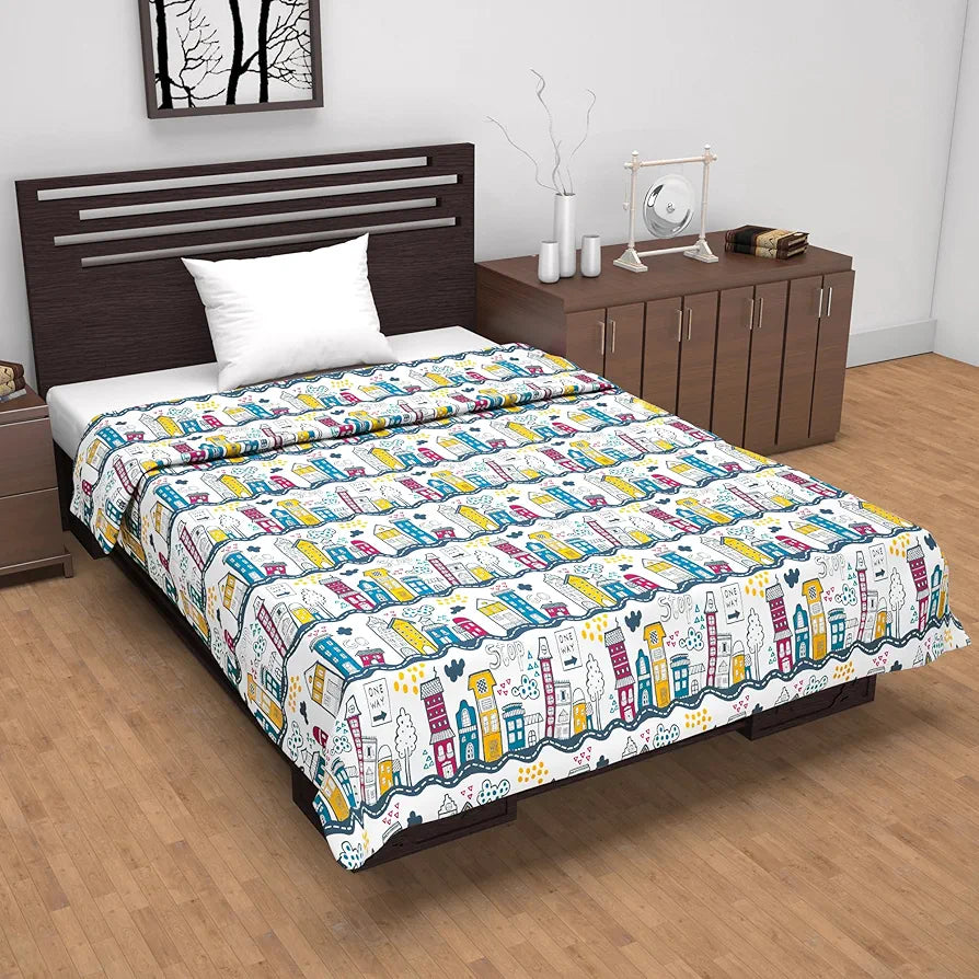 Divine Casa Pure Cotton Printed Single Dohar | 120 GSM | Soft & Lightweight Throw Blanket | Cozy & Breathable Bedding | All-Season Comfort | 210 x 140 CM, Heaven White
