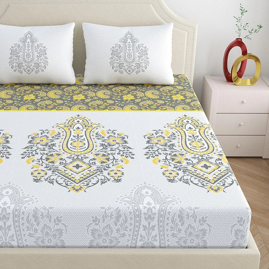 Dreamscape 100% Cotton Double Printed Bedsheet with 2 Pillow Covers - 