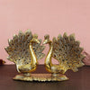 Ecraftindia Loving Golden Swan With Feather Couple 6inch Decorative Metal Figurine