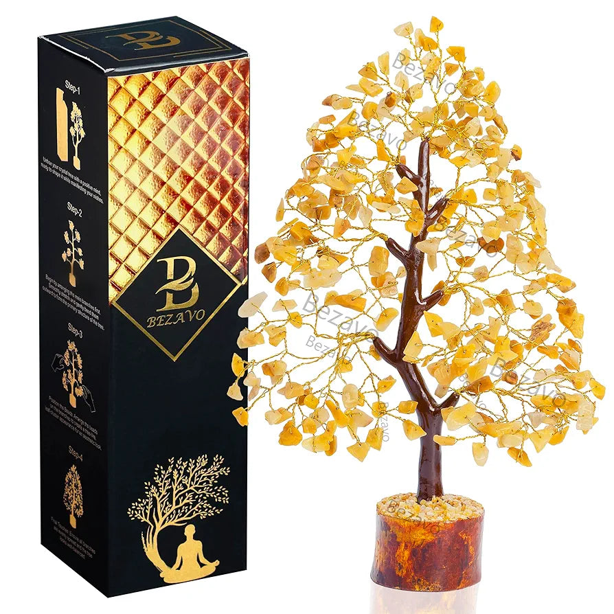 BEZAVO Yellow Aventurine Crystal Tree – Good Luck & Prosperity Tree for Home & Office | Artificial Tree for Living Room & Hall Decoration | Ideal Gift for Anniversary & Birthday 