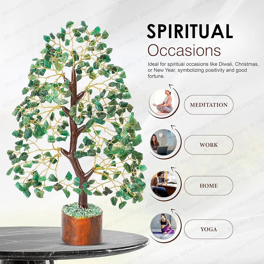 BEZAVO Green Aventurine Crystal Tree – Feng Shui Good Luck & Healing Tree for Home & Office Decor | Prosperity & Positive Energy Crystal Tree | Gift for Men & Women – Birthday & Anniversary