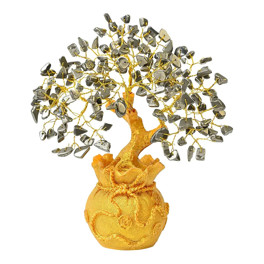 ZAICUS Pyrite Crystal Tree for Wealth & Prosperity – Feng Shui Money Tree with Golden Pot – Gemstone Bonsai for Gift, Home Décor, Office Desk, and Vastu Correction