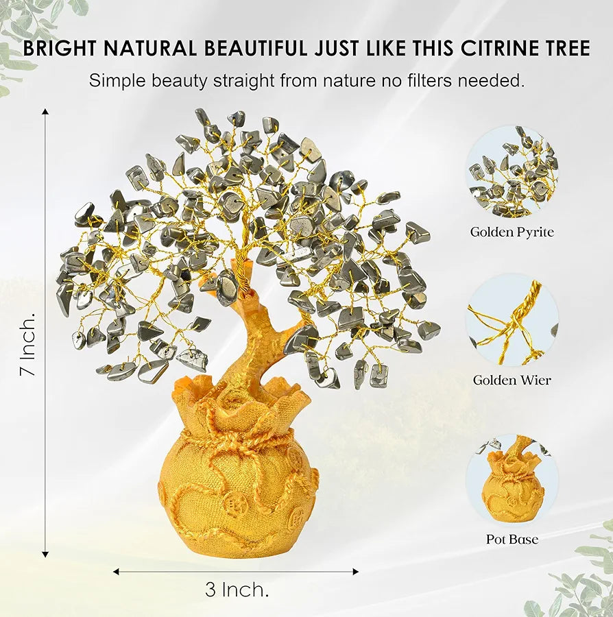 ZAICUS Pyrite Crystal Tree for Wealth & Prosperity – Feng Shui Money Tree with Golden Pot – Gemstone Bonsai for Gift, Home Décor, Office Desk, and Vastu Correction