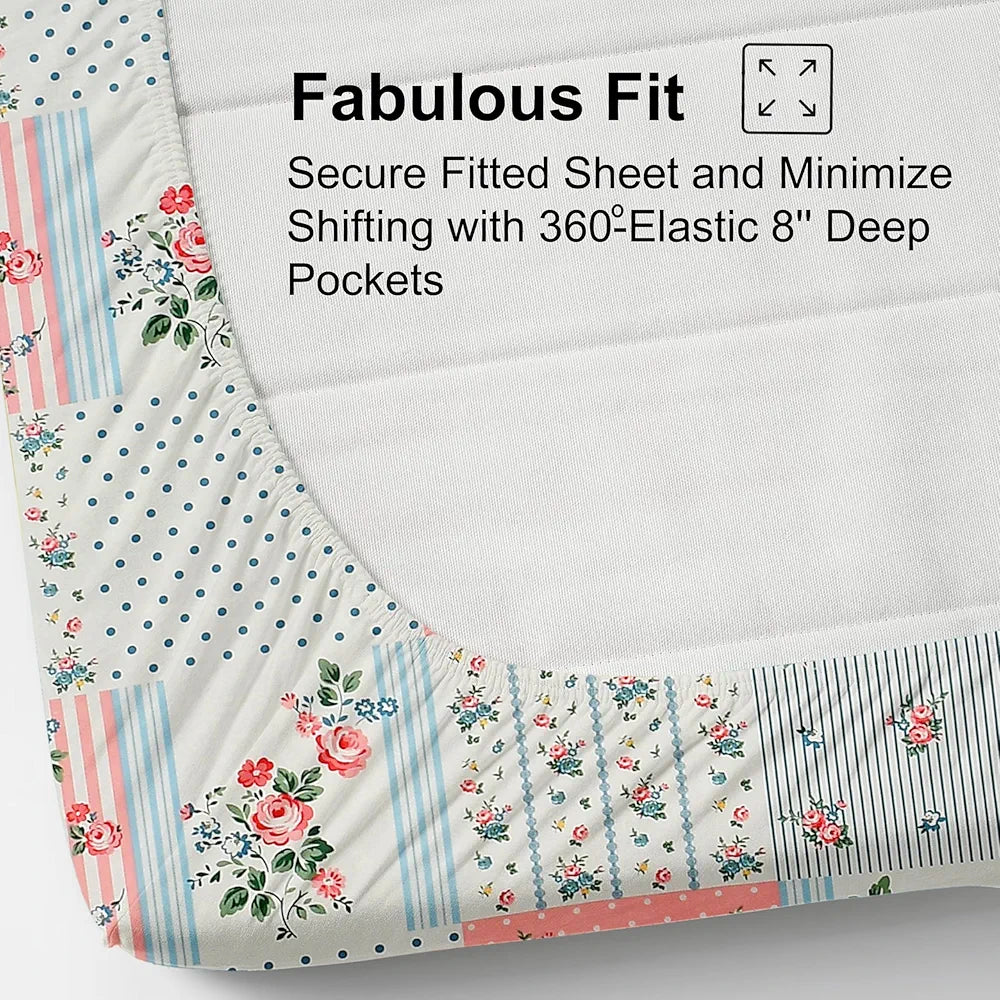 FRESH FROM LOOM Floral Print King Size Fitted Bedsheet Set - Microfiber, 240 TC, Hypoallergenic, 2 Pillow Covers Included  | Pink-White)