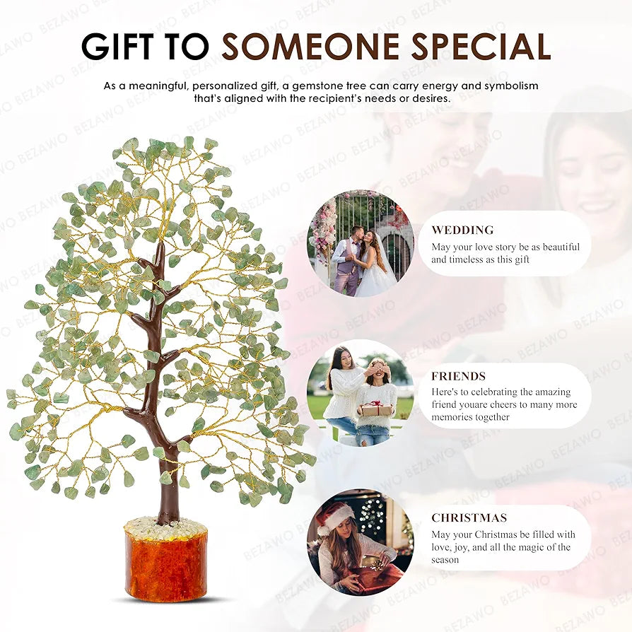BEZAVO Green Jade Crystal Tree – Feng Shui Good Luck & Prosperity Tree for Home & Office | Artificial Tree for Living Room & Hall | Gift for Men & Women – Wedding, Birthday & Anniversary 