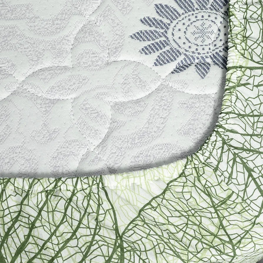 Divine Casa 100% Cotton Fitted Bedsheet for Double Bed | Dry Leaf Print – Olive Green | Elastic Fit | Soft & Breathable | with 2 Pillow Covers | Size 60