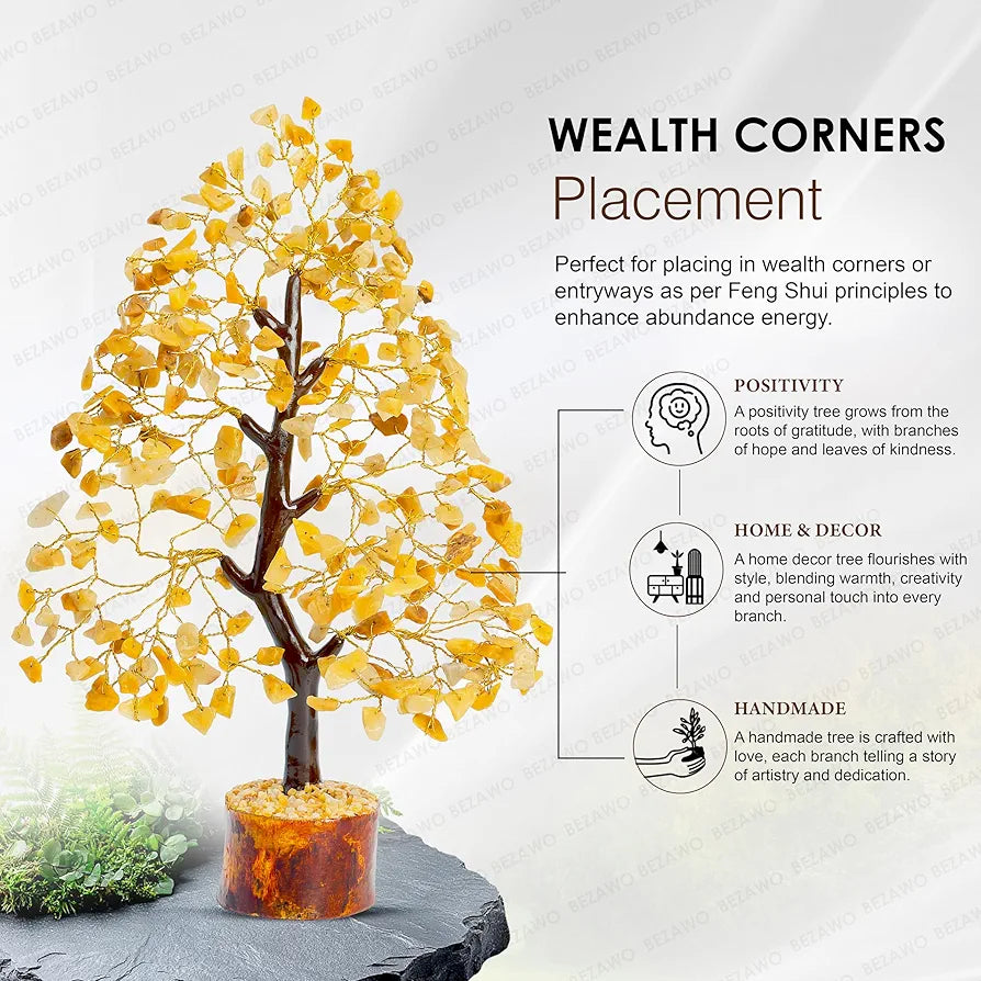 BEZAVO Yellow Aventurine Crystal Tree – Good Luck & Prosperity Tree for Home & Office | Artificial Tree for Living Room & Hall Decoration | Ideal Gift for Anniversary & Birthday 