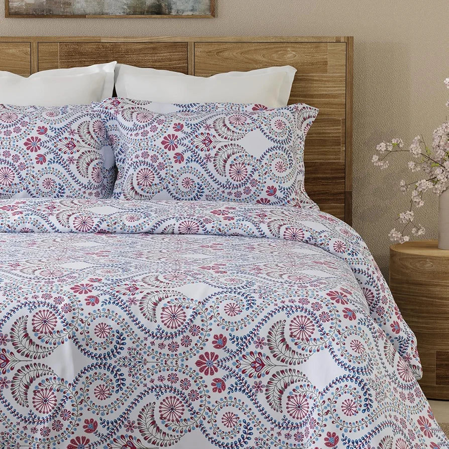 Emaline 100% Cotton King Bedsheet Set  | 1 King Cotton Bedsheet & 2 Pillow Covers | Breathable & Anti-Wrinkle | 144 TC | 