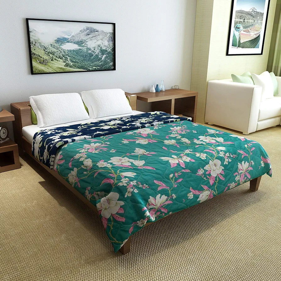 Divine Casa Microfibre 150 GSM Reversible Flower Print Double Bed Size Comforter, Blanket, Bedspread, All Season Use Size- 254 x 230 CM 