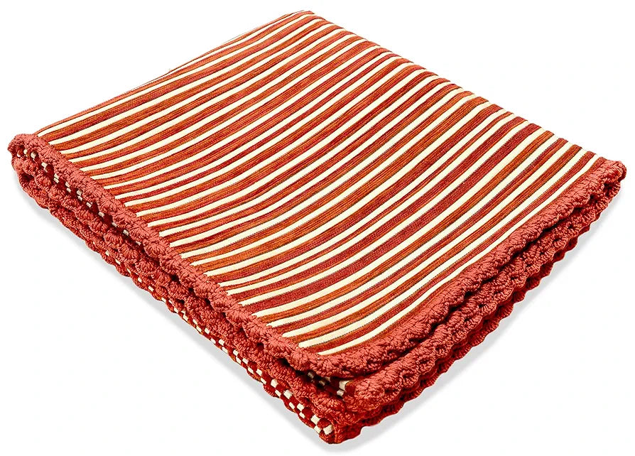 SARAL HOME EASY LIVING Polyester & Polyester Blend Striped Soft Decorative Viscose Chenille Throw Sofa Covers  - Set of 2 Pieces