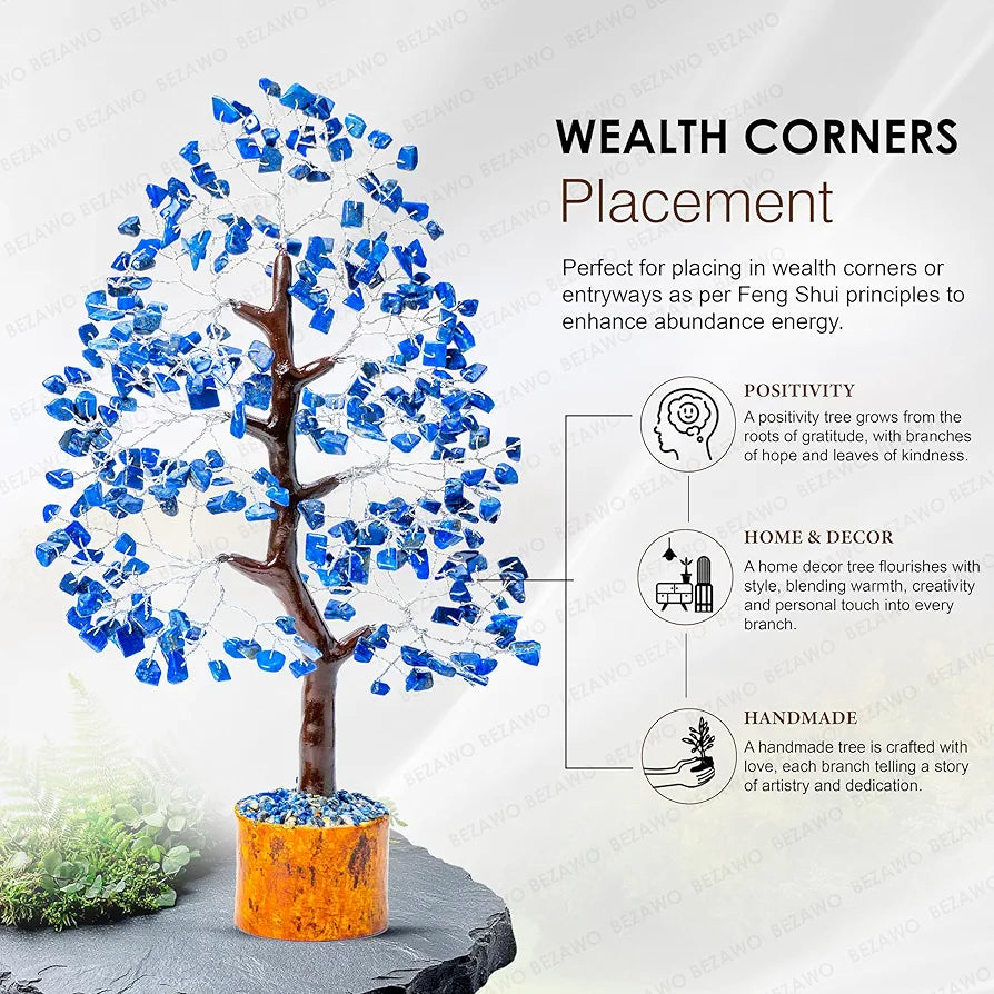 BEZAVO Lapis Lazuli Crystal Feng Shui Tree – Lucky Tree for Prosperity & Harmony | Artificial Home Decor for Living Room & Office | Ideal Gift for Men & Women 
