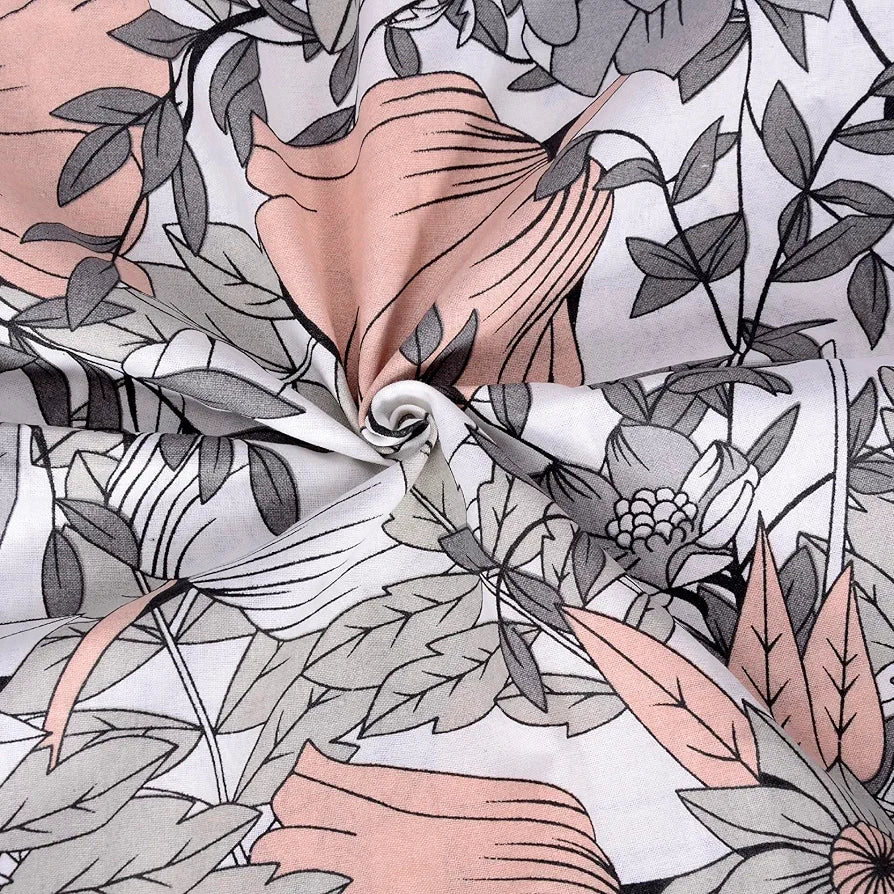 Divine Casa Double Size Bedsheet for Double Bed, 144 TC Pure Cotton Queen Size with 2 Pillow Covers | 222 by 254 cm | Floral | Blush Grey