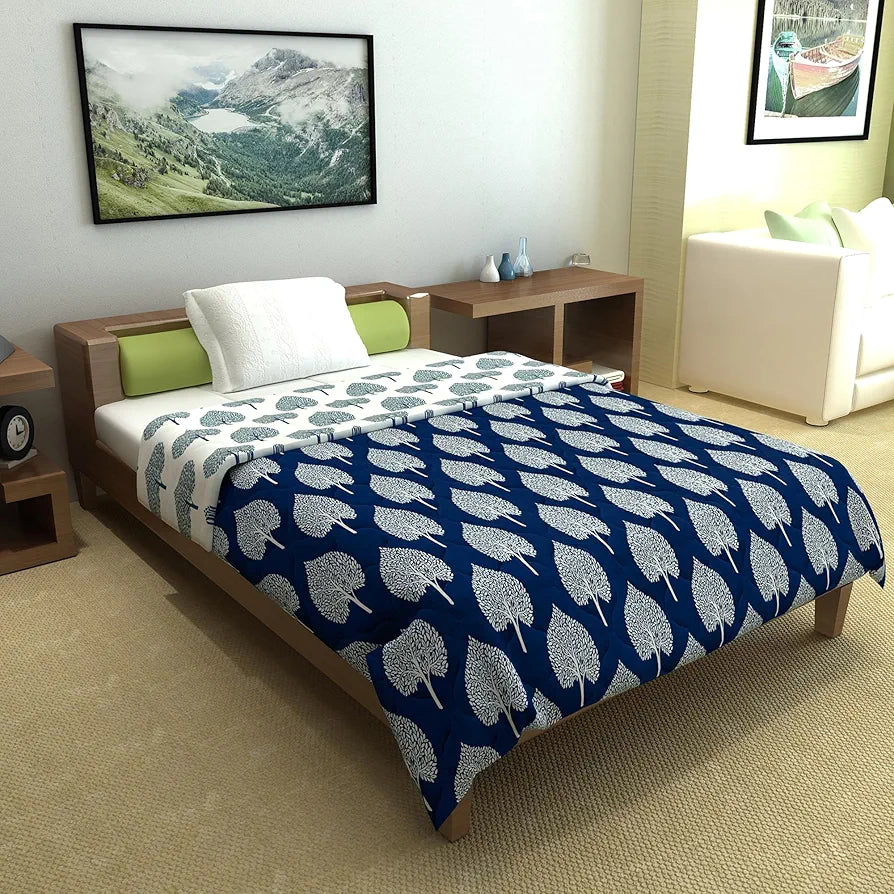Divine Casa 120 GSM Super Soft Microfiber Geometric Winter Single Bed Size Comforter/Duvet/AC Blanket/Quilt 230 x 140 cm- Blue| TC - 120