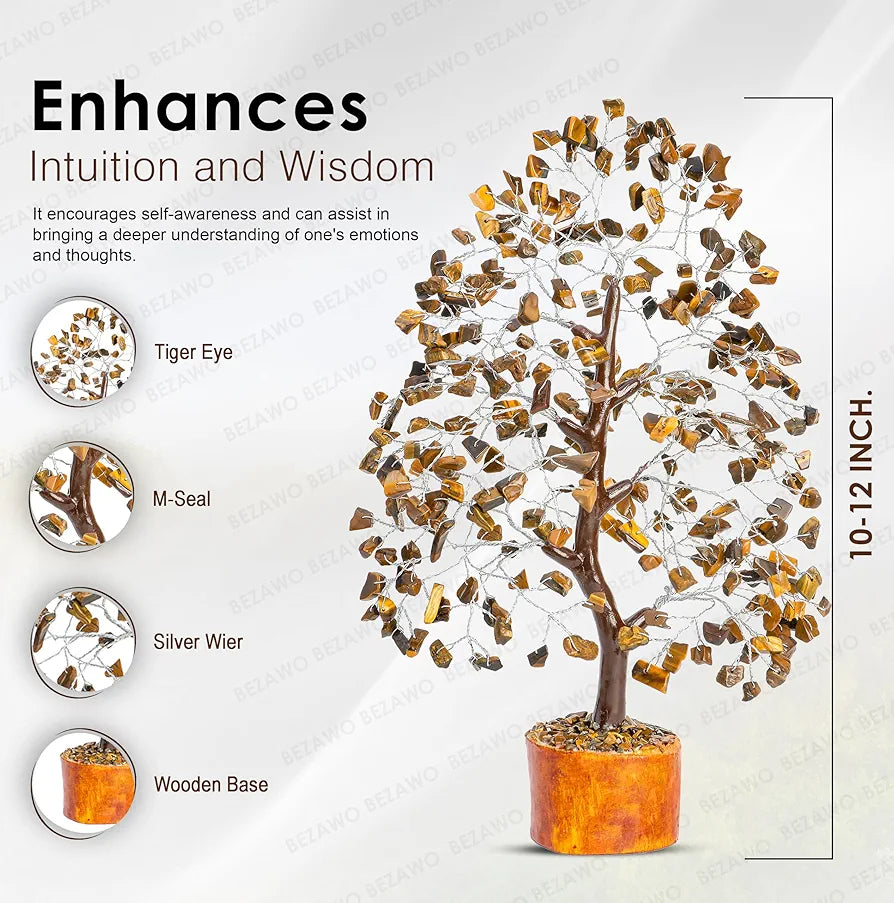 BEZAVO Tiger Eye Crystal Tree – Tree of Life for Good Luck & Prosperity | Artificial Decor for Home & Office | Ideal Housewarming Gift for Men & Women 