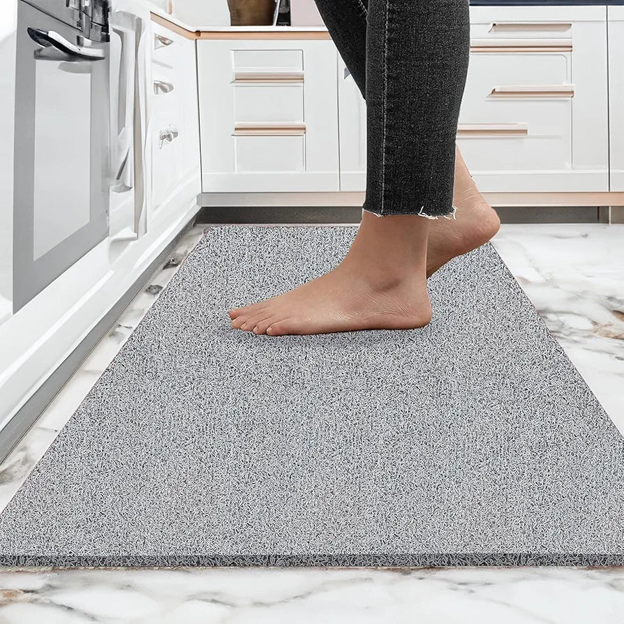 ishro home Cushion Noodle Mat for home Entrance, Heavy Indoor Outdoor Anti Slip PVC Floor Mat for Bedroom, Kitchen, Absorbent Solid Mats|Feet 2x3, Grey, Rectangle