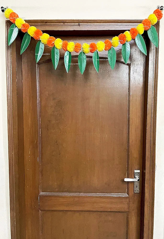 SPHINX Artificial Fluffy Marigold and Mango Leaves Simple Door-Window toran/hangings - Approx.100 cms/40 Inches/3.33 Ft. 