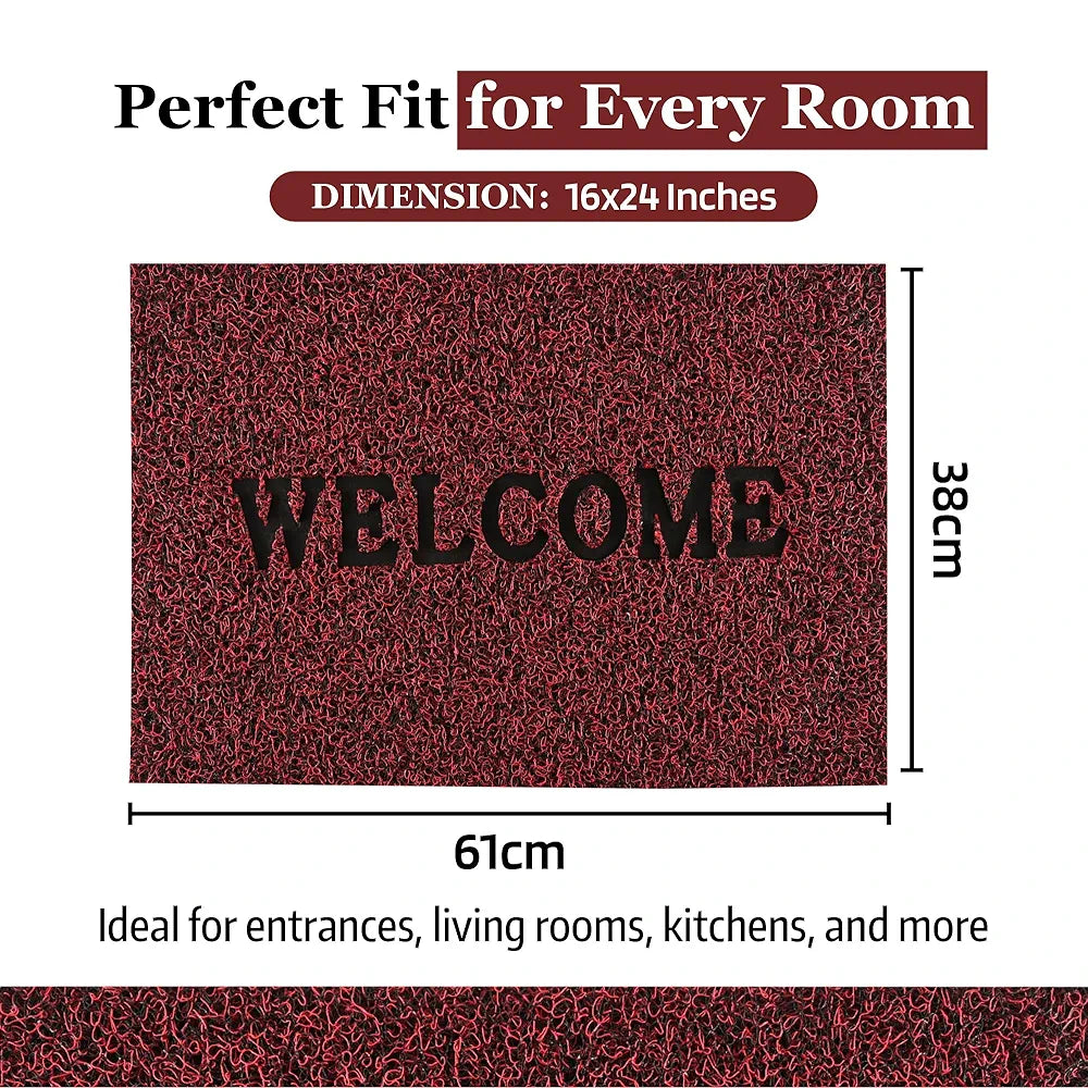 Kuber Industries  Anti-Slip Welcome Print Grass Door Mats for Home| Durable Main Entrance Footmats for Bathroom, Living Room & Office | Grass Cut - Red