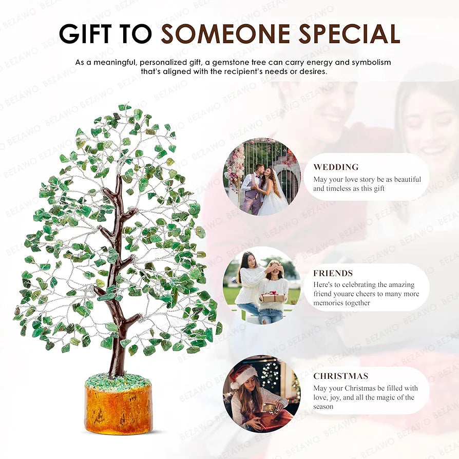 BEZAVO Green Aventurine Crystal Tree – Healing Good Luck Tree for Home & Office | Feng Shui Tree for Prosperity & Positive Energy | Ideals Gift for Men & Women – Birthday & Anniversary 