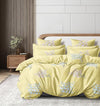 Cortina 140 Tc 100% Microfiber Printed Double Bedsheet Set With Two Pillow Case | 90x100 Inches | Leaf | Yellow