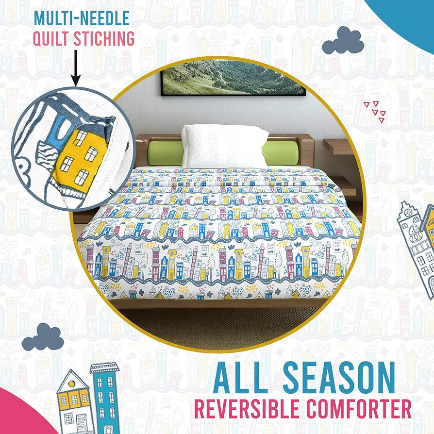 Divine Casa 120 GSM Cotton Single Bed Comforter | Soft & Lightweight Reversible All-Season Blanket | Cozy & Breathable Bedding for Adults | 230x 145 cm, Heaven White