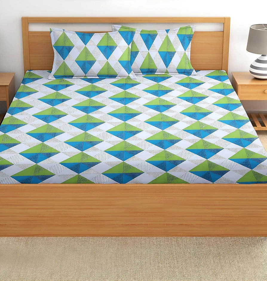 Polycotton 220 TC Floral Printed King Size Double Bedsheet with 2 Pillow Covers, 