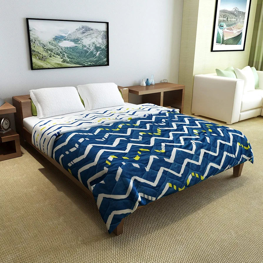 Divine Casa Microfiber 150 GSM Reversible Double Bed Comforter | Ultra Soft & Lightweight Blanket | Cozy & Breathable for All-Weather | 254 x 230 CM, Blueprint