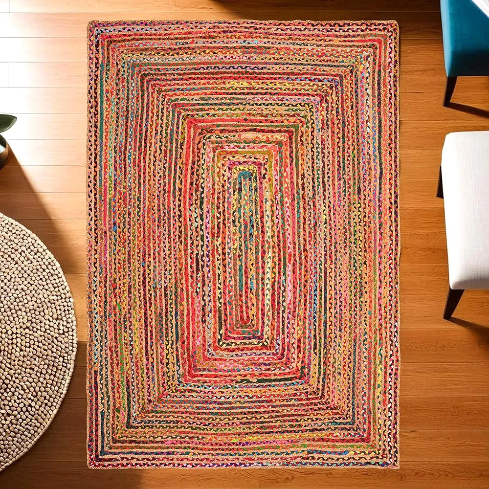 Kuber Industries 5x7 Feet Anti-Skid Satranji Doubling Jute Rug & Carpet for Home & Bedroom | Aesthetic Floor Rugs for Living Room | Pink