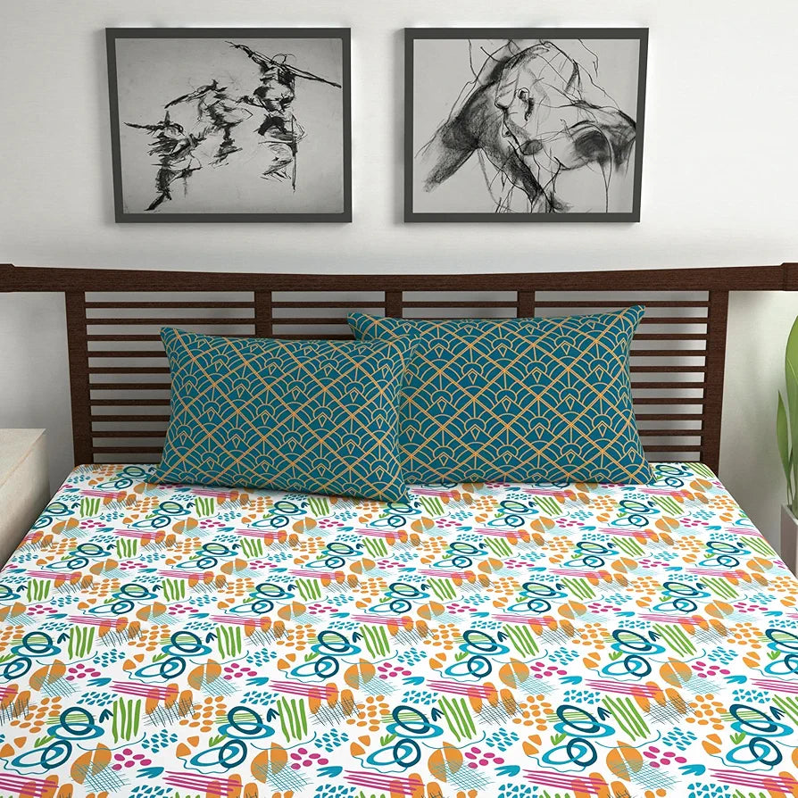 Divine Casa 144 TC Cotton Bedsheet for Double Bed with 2 Pillow Cover 
