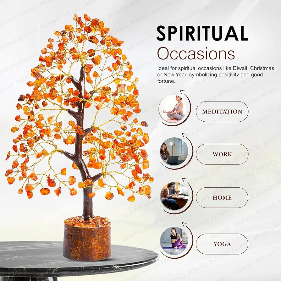 BEZAVO Carnelian Crystal Tree | Healing Crystal Tree for Positive Energy & Good Luck | Feng Shui Tree for Home & Office | Ideal Gift for Men & Women – Housewarming & Anniversaries 
